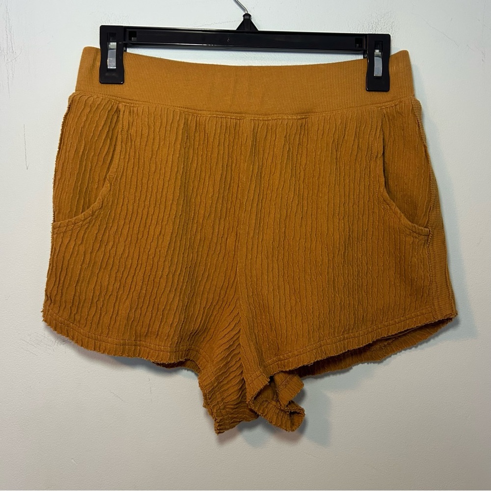 Free People Movement Brown Ribbed Lined Pull-On Shorts with Pockets Size Small